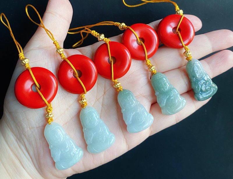 翡翠 宝宝佛 朱砂平安扣 保佑 小孩子 平安健康 包挂 礼物 - 吊饰 - 玉石 绿色