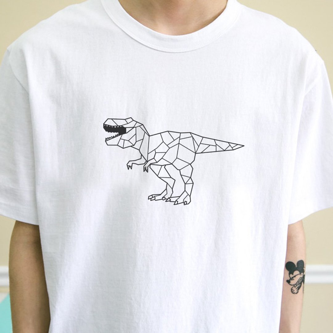 Dino Geometric T Rex 短袖T恤 白色 (现货)几何恐龙暴龙插画礼物 - 男装上衣/T 恤 - 棉 白色