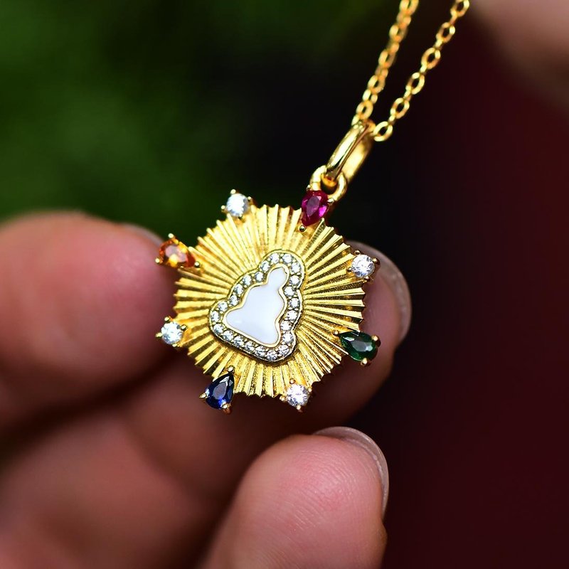 【珠宝工艺五方佛吊坠】纯手工镶嵌水滴彩色珠宝工艺 冷珐琅锻造 - 项链 - 贵金属 金色