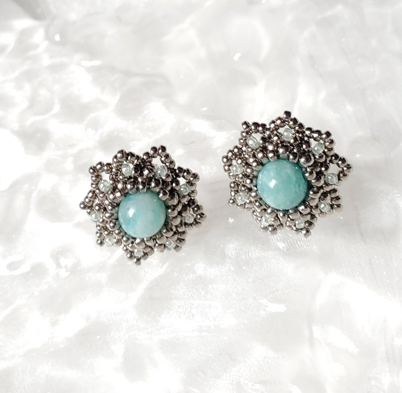 花期三部 - 绽放 天河石款 耳针耳环 - 耳环/耳夹 - 其他材质 绿色