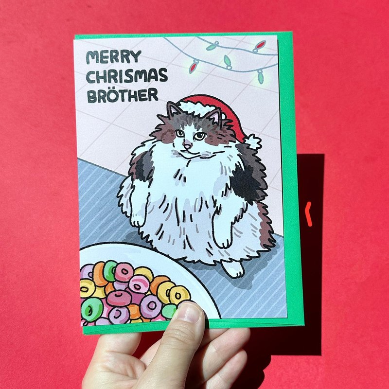 圣诞快乐兄弟循环有趣的肥猫架 - 卡片/明信片 - 纸 