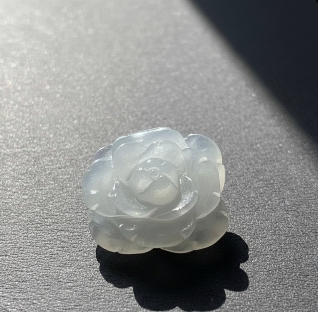 冰种翡翠牡丹花 | 裸石 | 天然缅甸玉翡翠A货 | 送礼 - 金工/饰品 - 玉石 白色