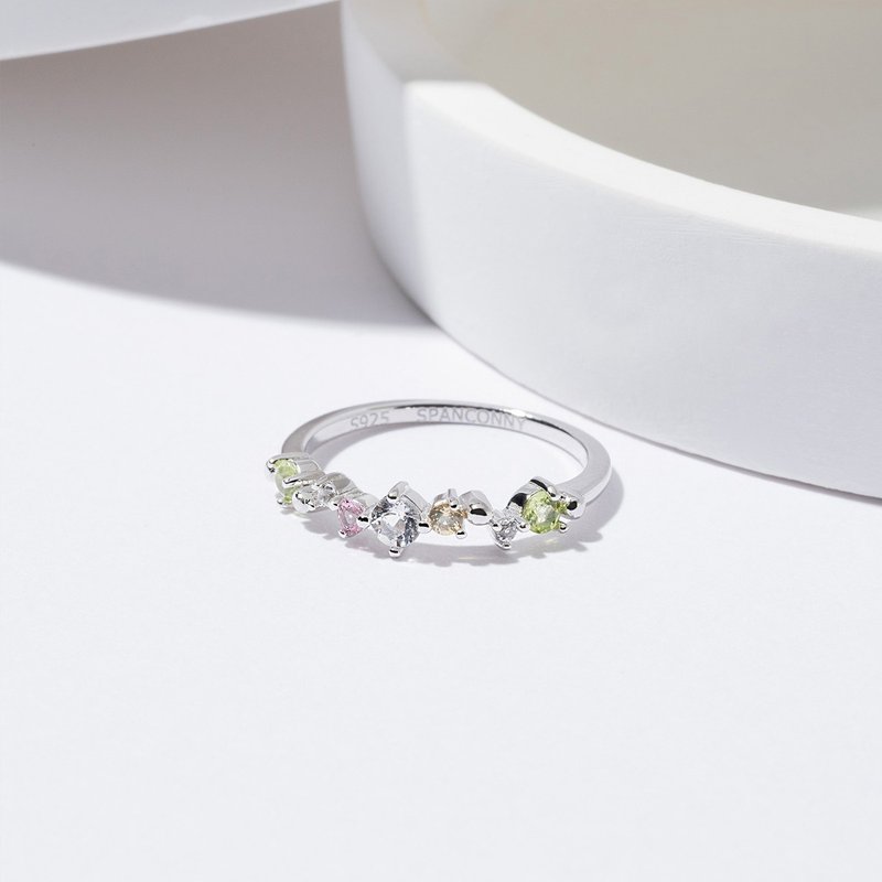 缪思MUSE | 橄榄石 白水晶 黄水晶 碧玺 S925纯银 | 缤纷多钻戒指 - 戒指 - 水晶 多色
