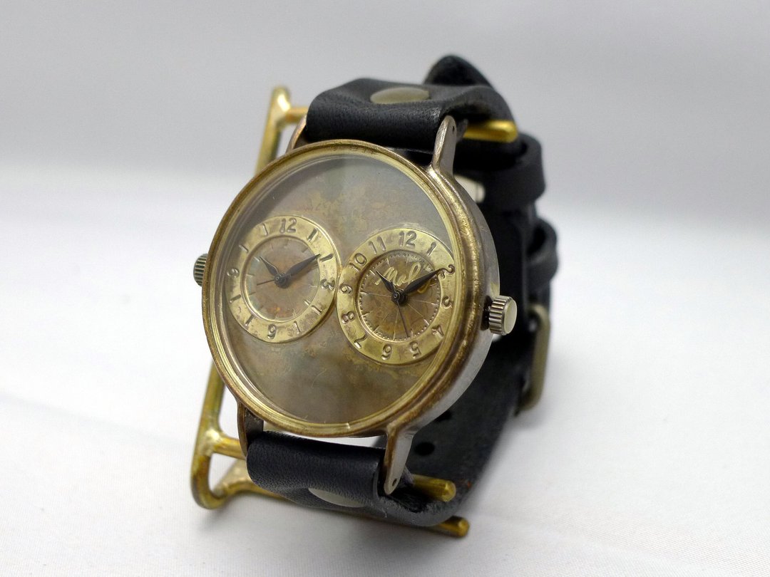 Dual-MEGA HandCraft Watch Oversized JUMBO size 42mm Dual time (JUM141 BK) - 女表 - 铜/黄铜 金色