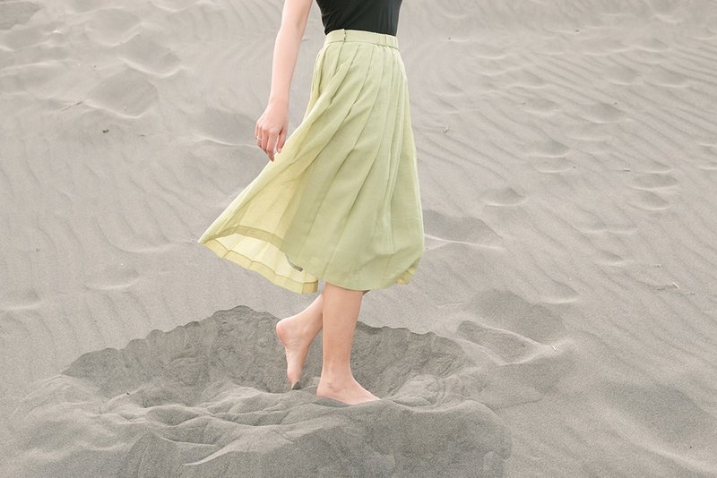 Giraffe 长颈鹿人_草绿大百褶古着半身裙 - 裙子 - 其他人造纤维 绿色