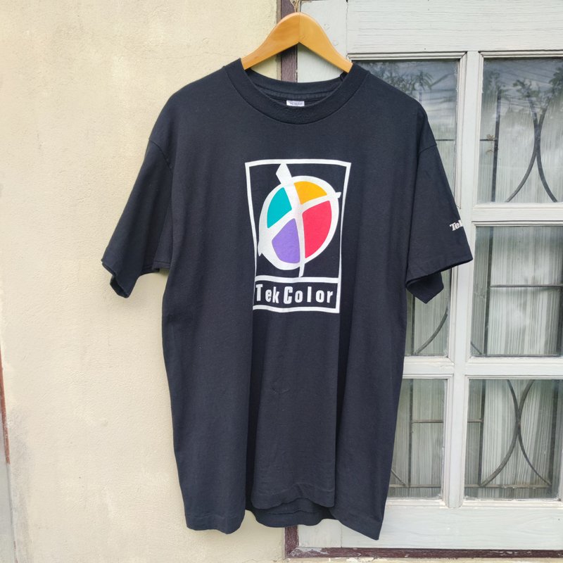 复古 90 年代 Tekcolor 单针织 Fruit Of The Loom T 恤 XL - 男装上衣/T 恤 - 棉．麻 黑色