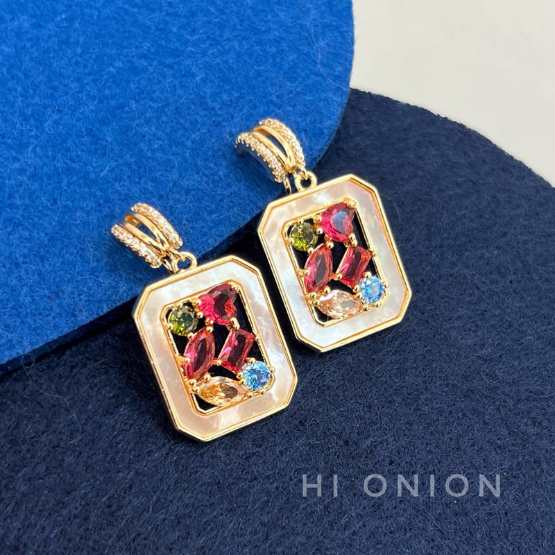 Hi Onion原创马蒂斯油画小众复古锆石耳钉耳环耳夹个性高级感轻奢 - 耳环/耳夹 - 其他材质 