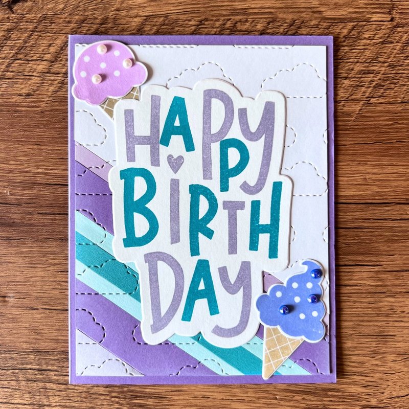 HAPPY BIRTHDAY 紫 蓝绿 雪糕 生日卡 - 卡片/明信片 - 纸 紫色