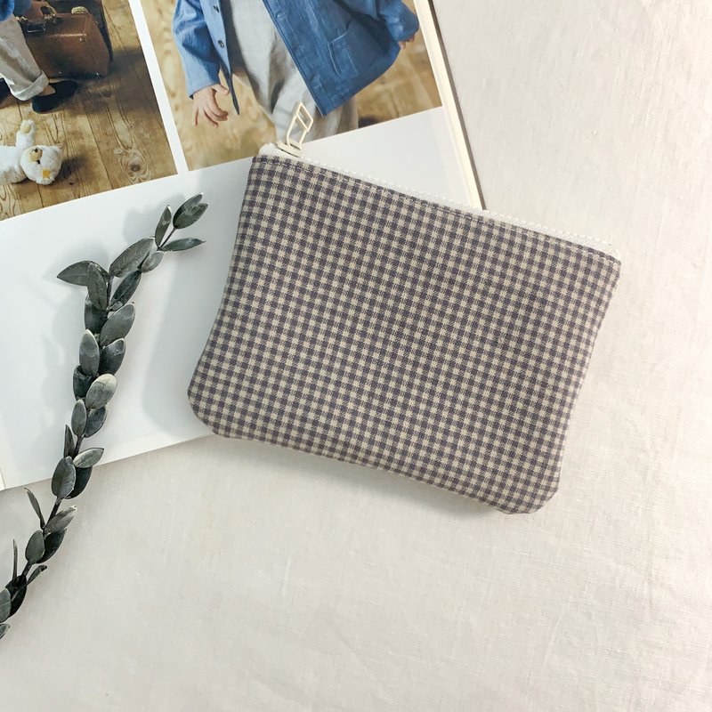 灰紫格纹 | 圆角零钱包/万用包/拉链包 - 化妆包/杂物包 - 棉．麻 多色