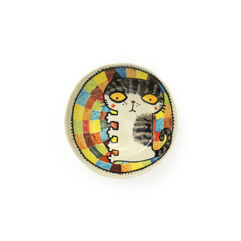 Nice Little Clay 长方盘 可爱黑白猫 0302L-52 - 盘子/餐盘/盘架 - 陶 白色