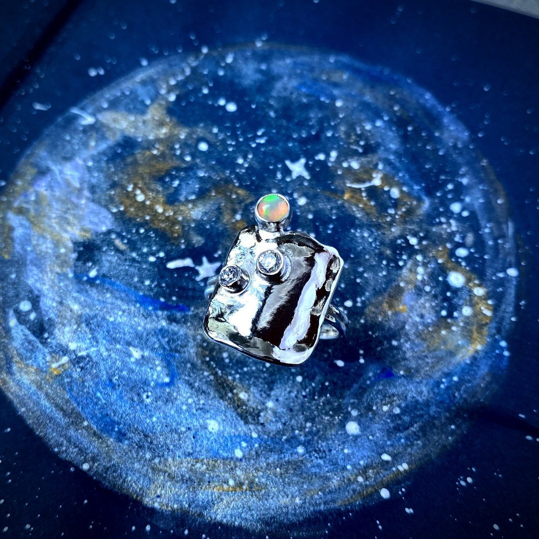 MIH 金工首饰 | 小王子星球 蛋白石纯银戒指 opal silver ring - 戒指 - 纯银 银色