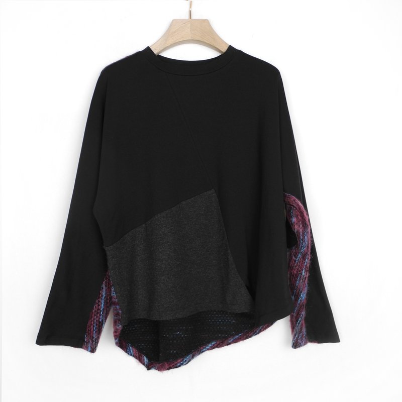 黑- 蓝紫后拼毛料上衣 U1080 - 女装上衣 - 棉．麻 黑色