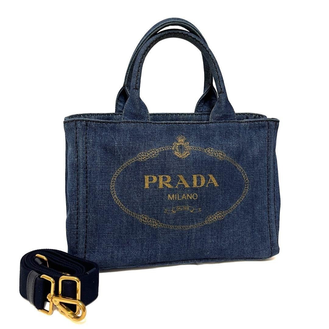正品 PRADA Canapa 两用托特包 牛仔蓝 1BG439 日本直邮 - 手提包/手提袋 - 其他材质 
