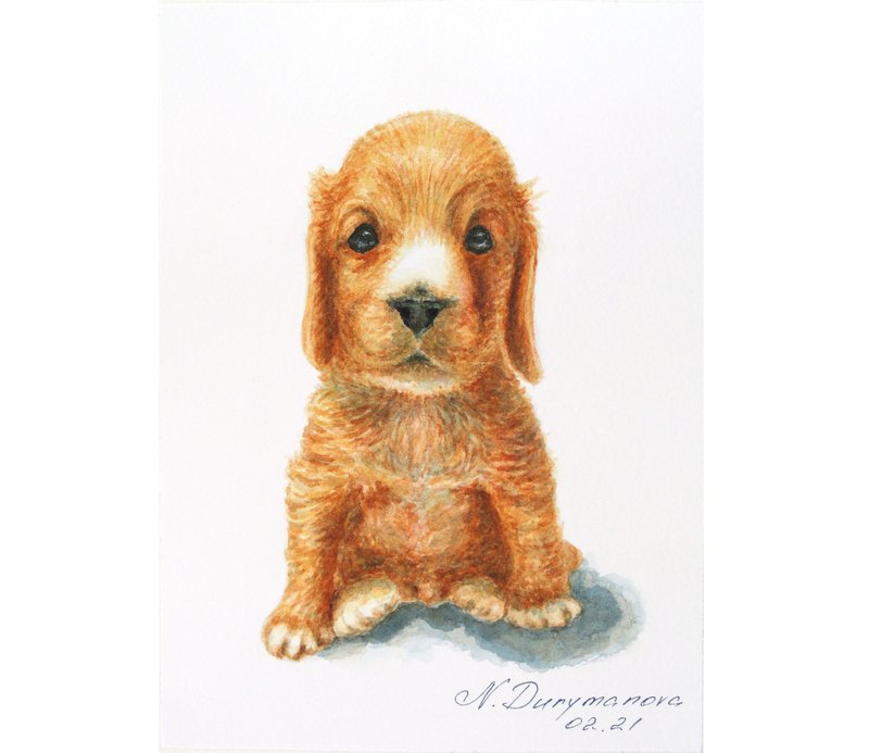 可卡犬绘画原创艺术狗肖像艺术品狩猎狗 - 海报/装饰画/版画 - 纸 