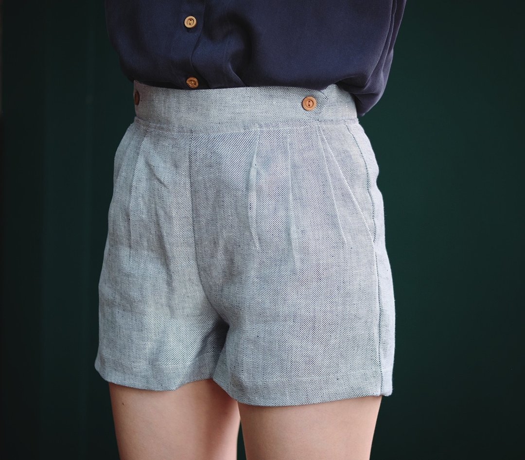 Cozy shorts : BlueGrey - 女装长裤 - 棉．麻 灰色