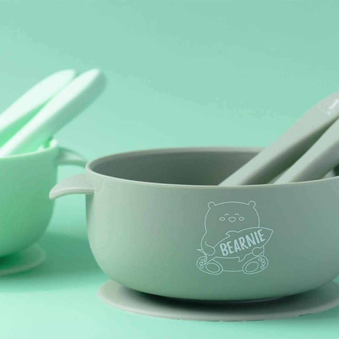 大熊好食吸盘碗(附赠汤叉)【多款】-新加坡Little Bearnie - 儿童餐具/餐盘 - 硅胶 多色