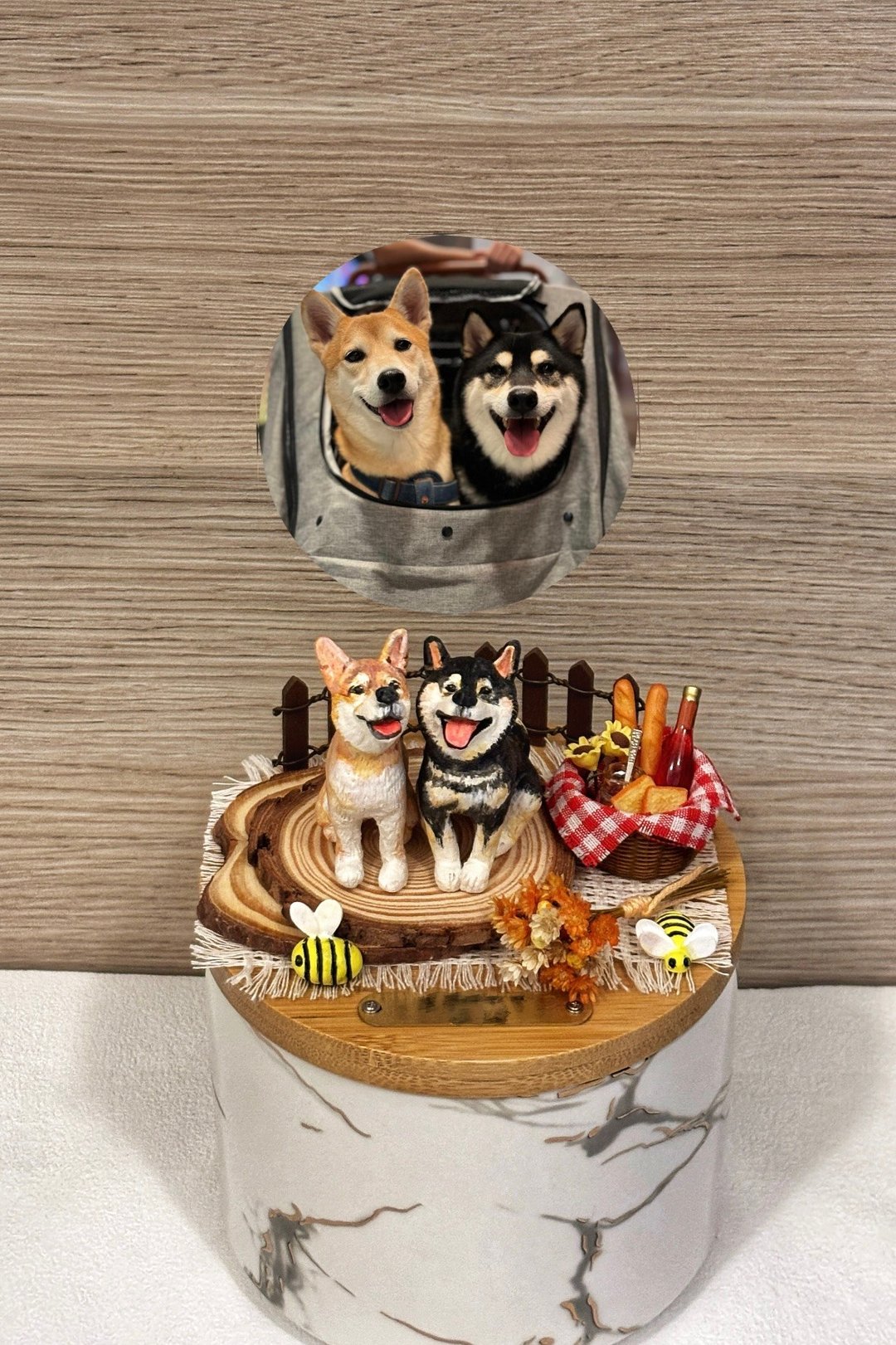 丨定制丨毛孩野餐丨干花束小蜜蜂双宠物版本礼物纪念盒/骨灰罐/坛 - 其他 - 粘土 橘色