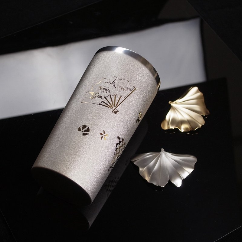 【日本制 Horie】钛爱生活系列-日本制纯钛抗菌极致双层杯-和扇 - 其他杯子 - 其他金属 银色