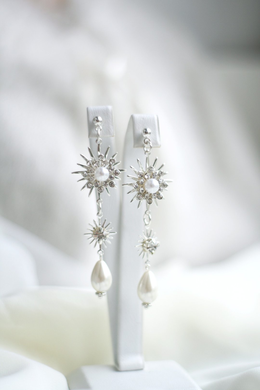 银 色 星辰 earrings，星辰饰品，珍珠 earrings，新娘 earrings - 耳环/耳夹 - 珍珠 金色