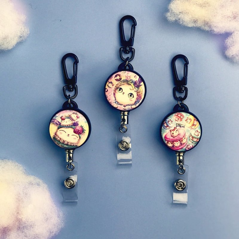 钢线伸缩扣 | 钥匙圈 | 识别证 | 卡套 - 甜点猫系列  3款任选 - 证件套/卡套 - 不锈钢 多色