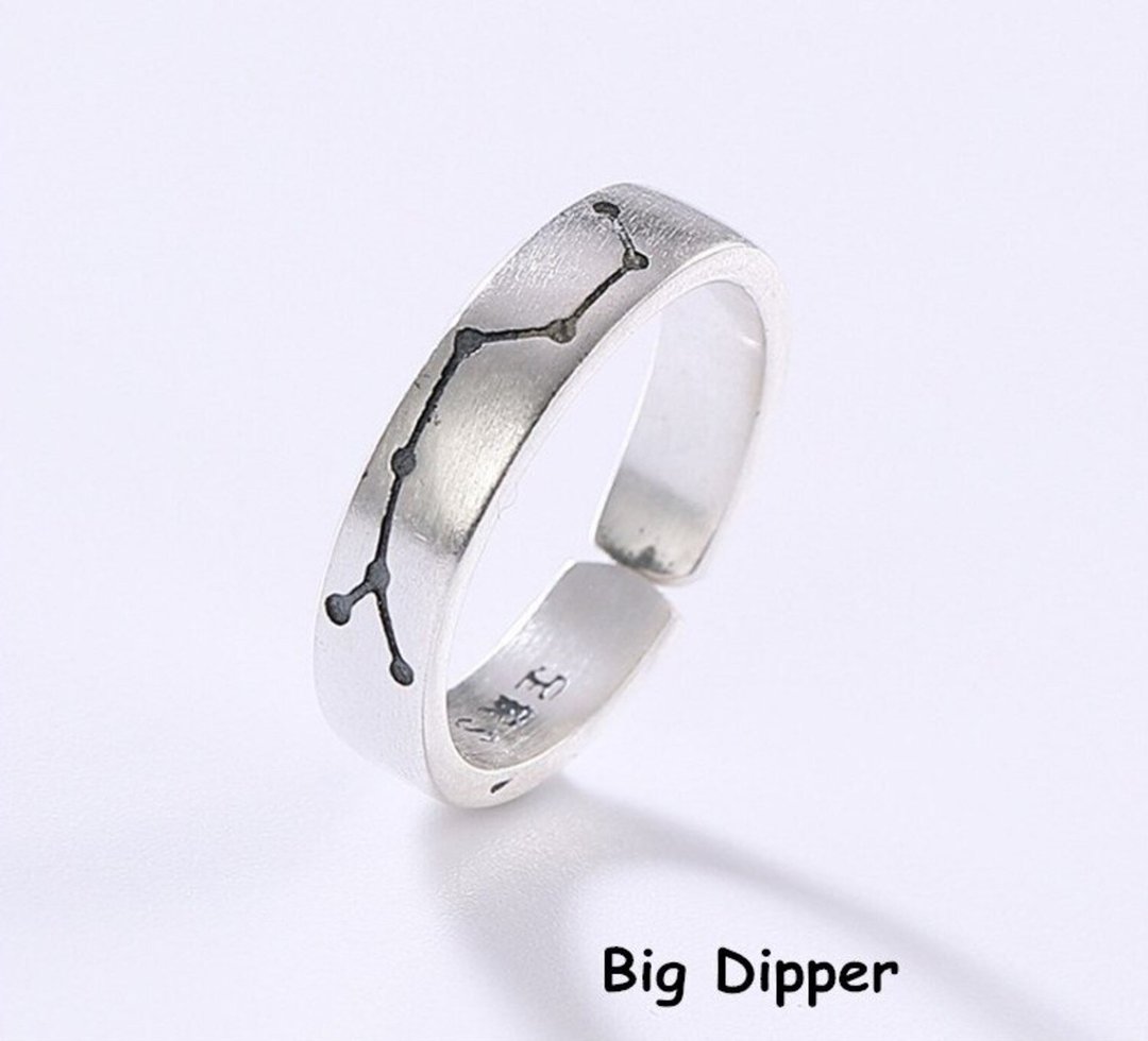 Simple Carved Big Dipper Open Rings for Men Women Unisex Real 99% Fine Silver - 戒指 - 银 银色
