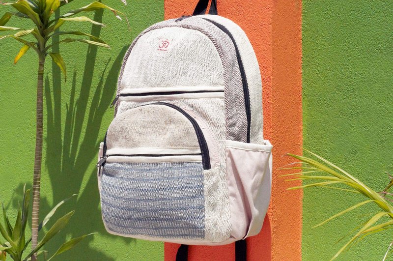 情人节礼物 限量一件 手工棉麻拼接设计后背包 / 肩背包 / 民族登山包 / 拼布包 / 手工织布包 - 流浪者民族后背包 - 后背包/双肩包 - 棉．麻 卡其色