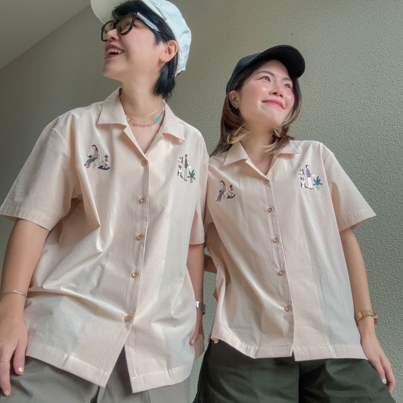 夏威夷棉衬衫 Casual Hawaii Shirt : Nude S/M - 女装衬衫 - 棉．麻 白色