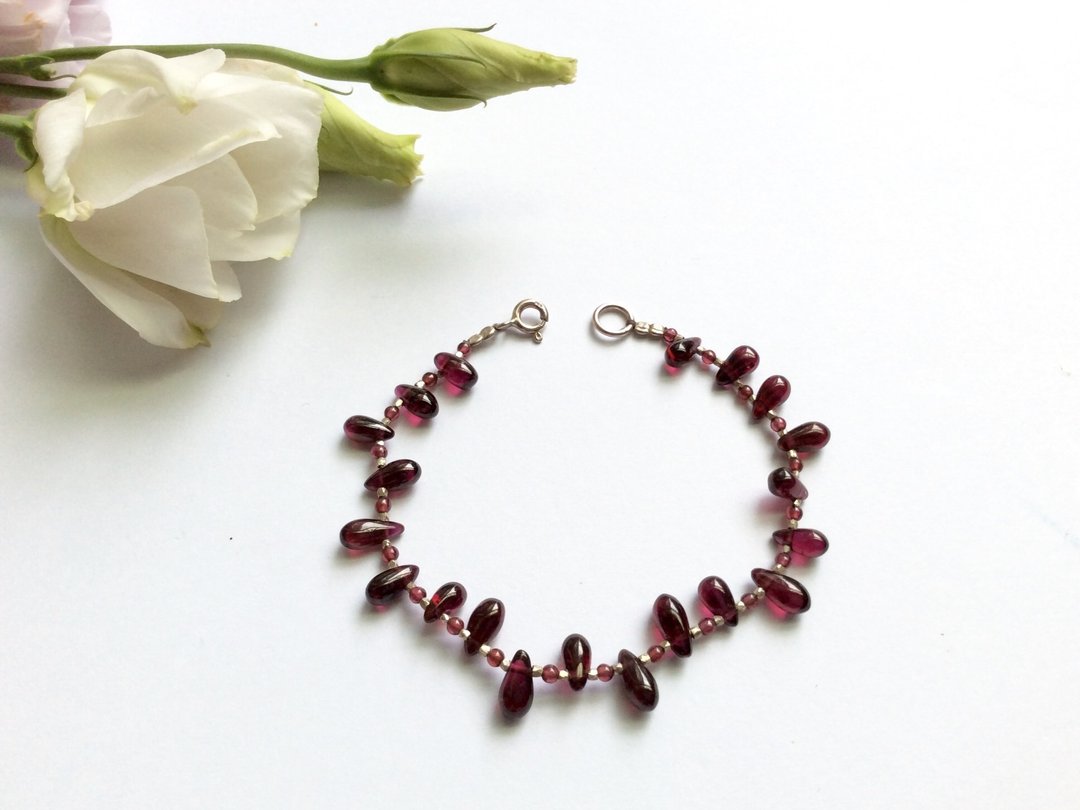 Ops Garnet silver bracelet-石榴石/纯银/水滴/酒红/手链 /幸运 - 手链/手环 - 宝石 红色