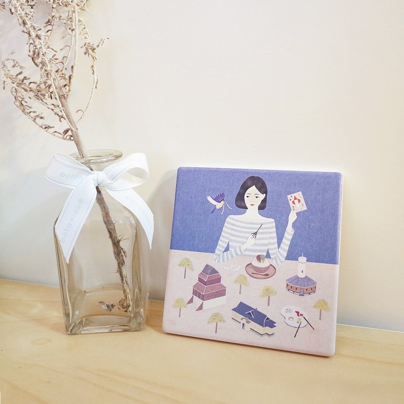 "思乡情结" 想念台南 / 陶瓷吸水杯垫 / - 杯垫 - 陶 蓝色