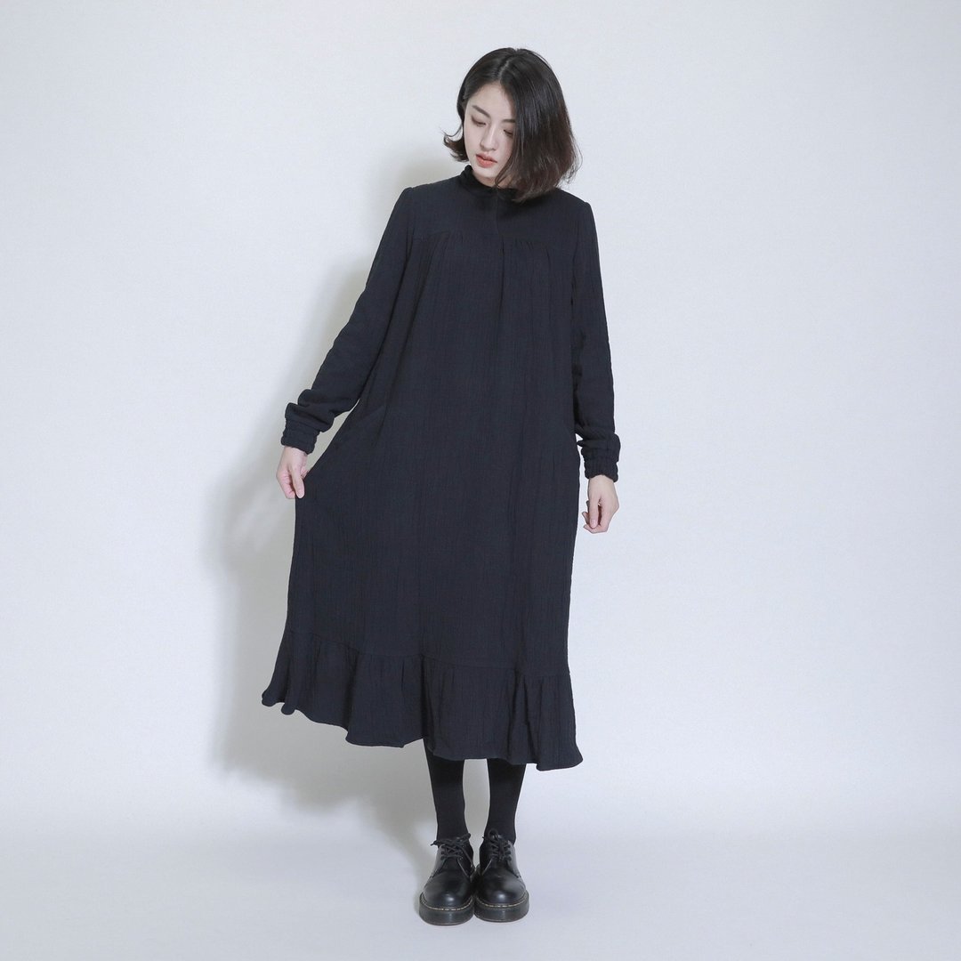 2017秋冬新品 / SU:MI said Dream 幽梦棉麻鱼尾洋装_7AF114_黑 - 洋装/连衣裙 - 棉．麻 黑色