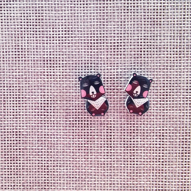 动物系列耳环- 摇摇台湾黑熊-E027 - 耳环/耳夹 - 压克力 