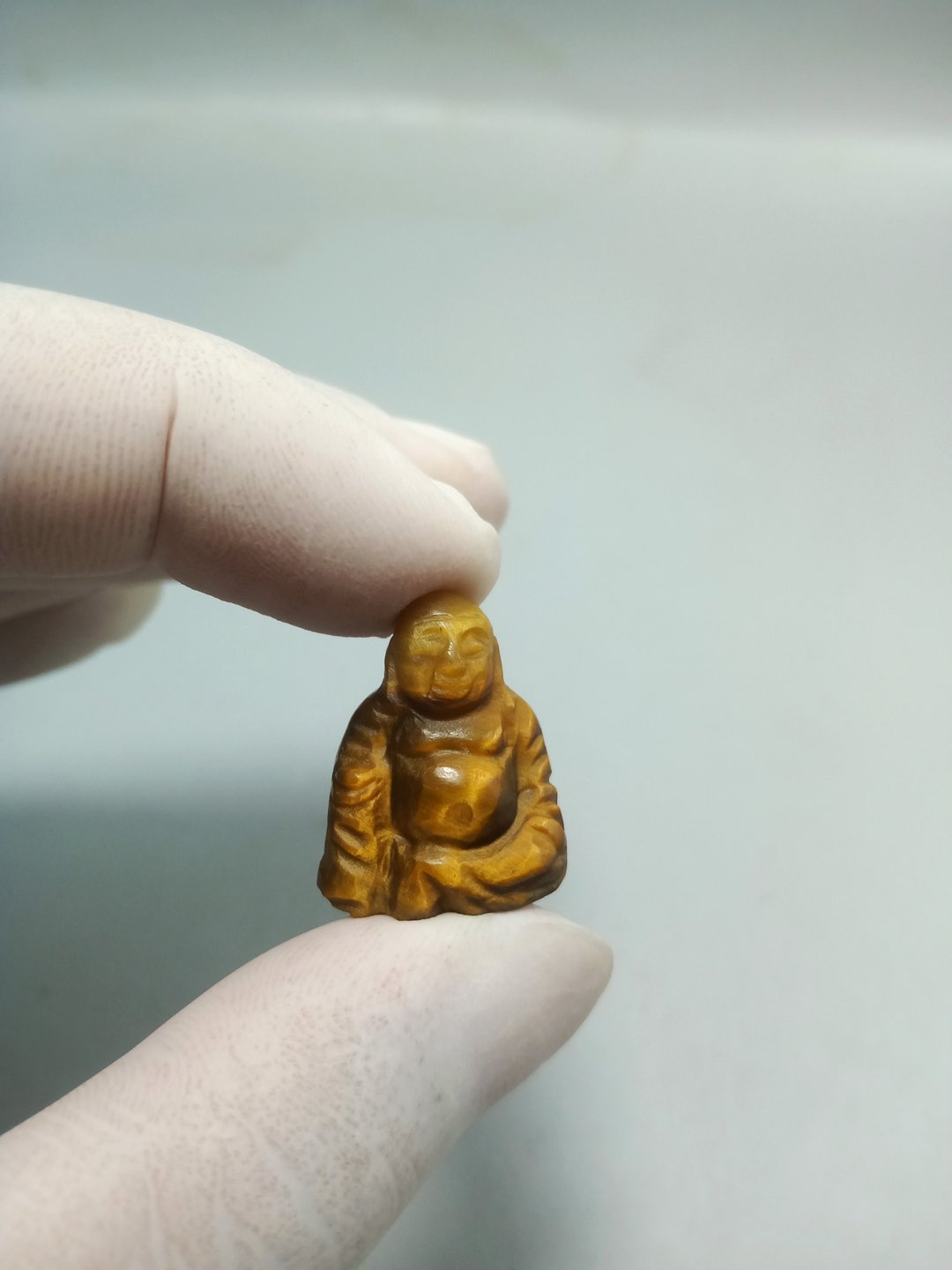 20 毫米手工雕刻虎眼石快乐佛像 100% 正品天然石材 - 其他 - 石头 