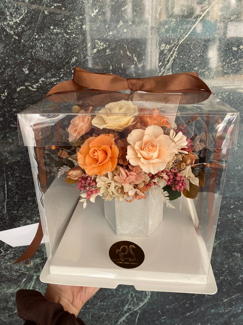 母亲节定制花礼花束橘黄色系不凋玫瑰永生花花礼开幕乔迁皆适用母 - 干燥花/捧花 - 其他材质 橘色