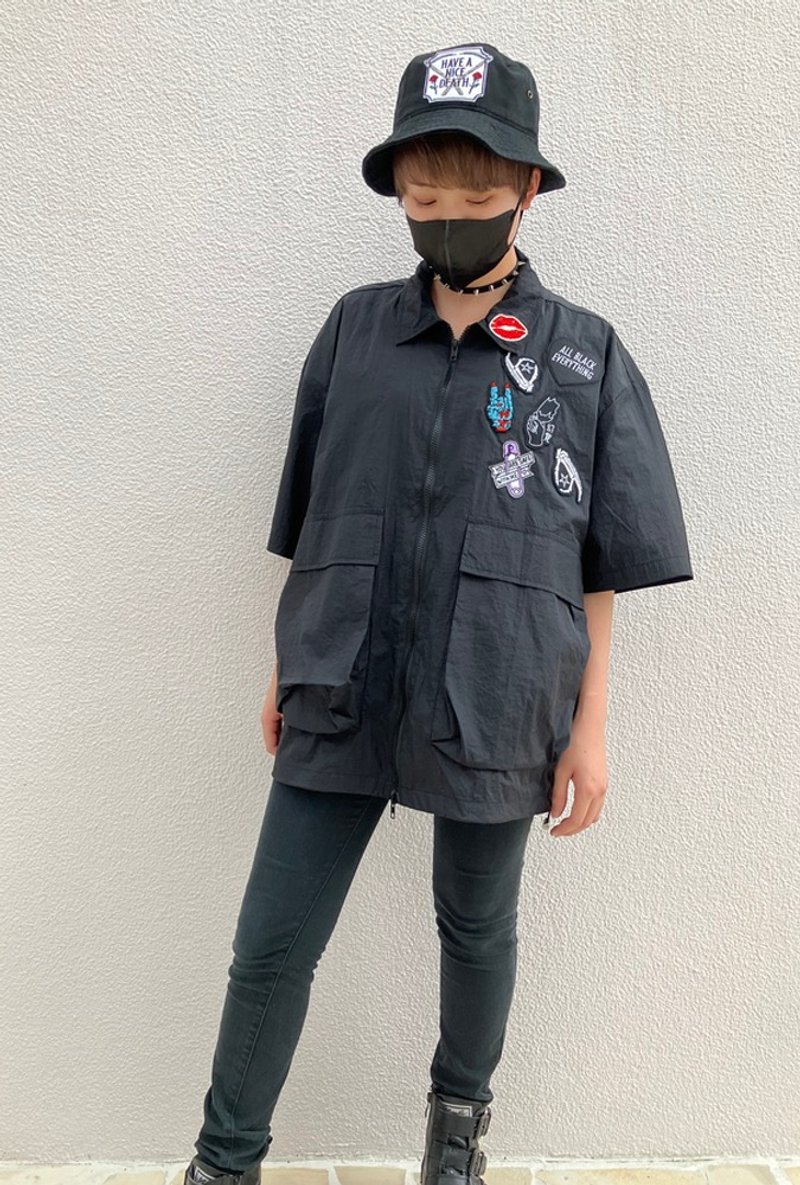 前开拉链衬衫/黑色/F尺寸/hellcatpunks/hcp-sh-0028 - 女装衬衫 - 棉．麻 黑色