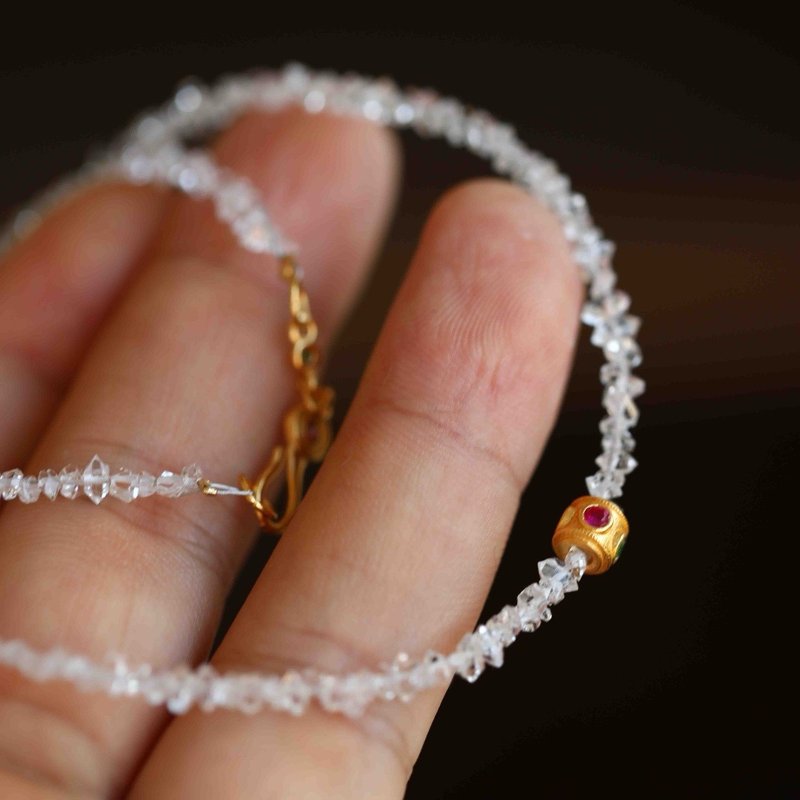 天然原矿赫尔基蒙闪灵钻水晶 红绿宝石配饰 设计项链多圈手串fs - 手链/手环 - 水晶 蓝色