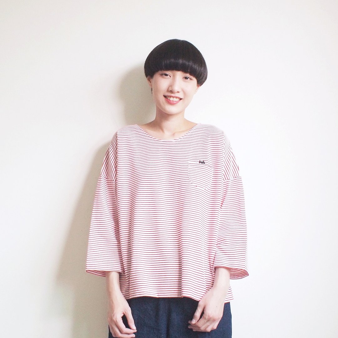 cat soup t-shirt : red × white - 女装 T 恤 - 聚酯纤维 红色