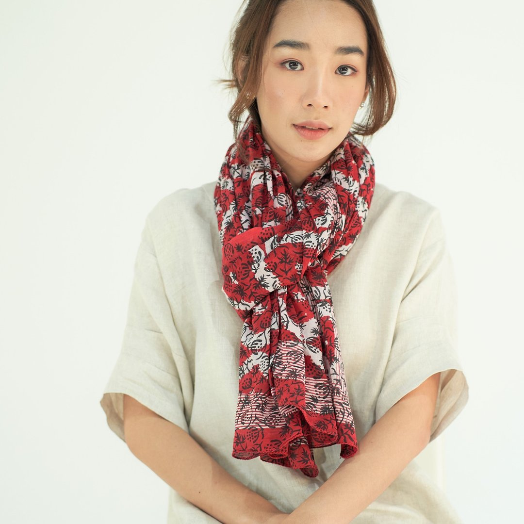 Indian Cotton Scarf Indian Cotton Shawl - Red 007 - 丝巾 - 棉 红色