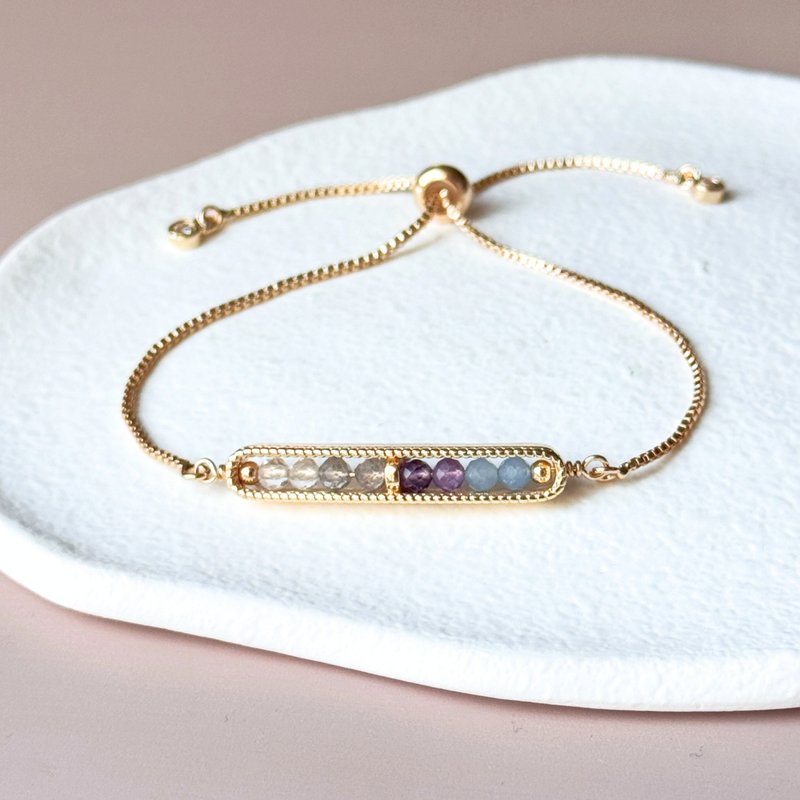 海蓝宝紫水晶手链 | 白水晶茶晶守护能量 | 可调节手作手链 - 手链/手环 - 水晶 蓝色