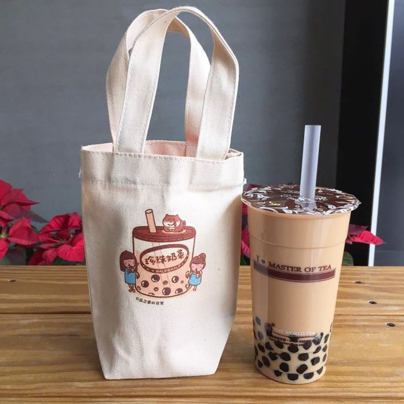 珍珠奶茶 猫の日常 帆布饮料袋(冰坝杯杯) 手工印制 Canvas bag - 随行杯提袋/水壶袋 - 环保材料 