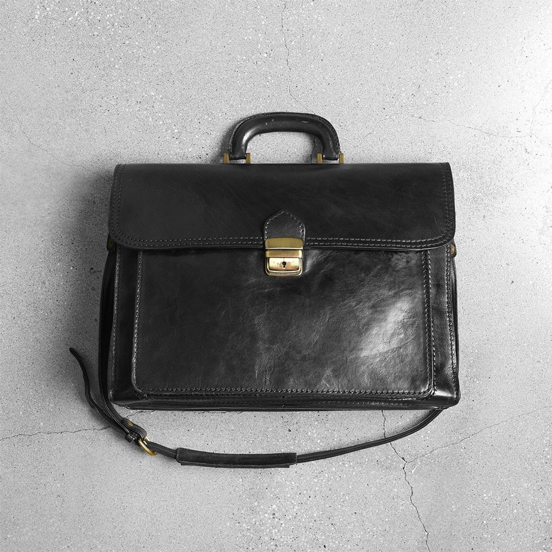 古董手提公文包 / Vintage 古着 - 公文包/医生包 - 真皮 黑色