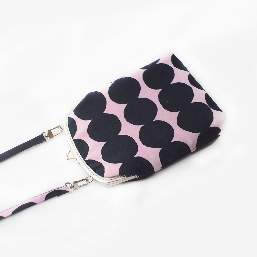 Mini purse for phone polka dot navy and pink - Räsymatto Collection 17X20 cm. - 其他 - 棉 蓝色