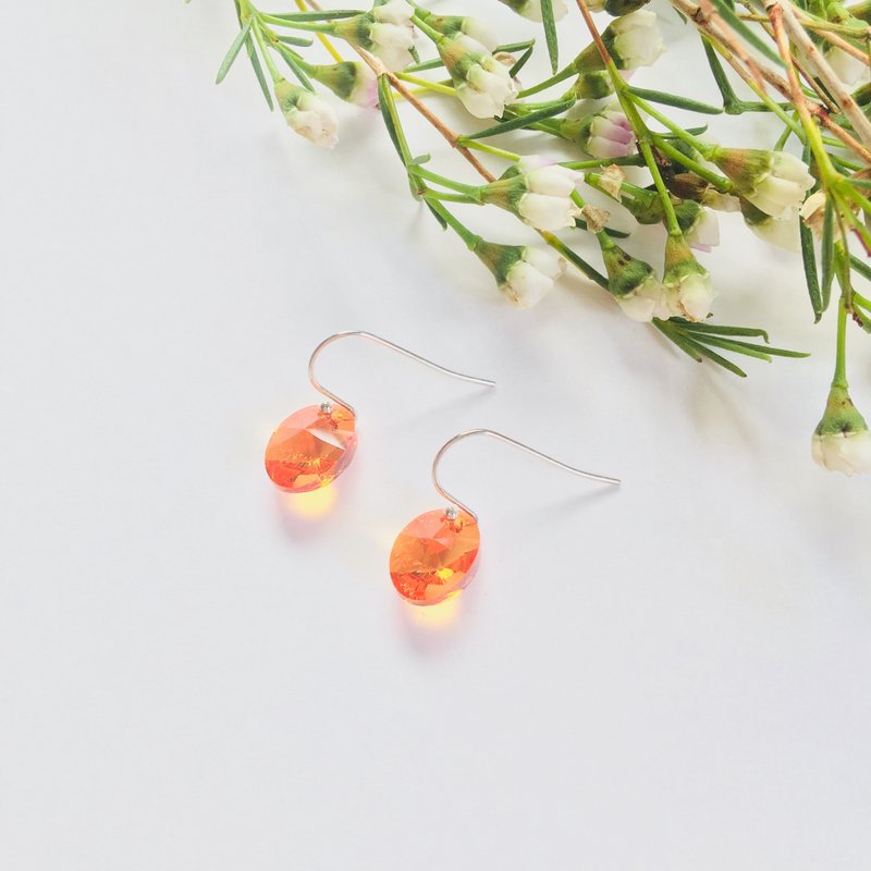 艳阳絮语耳勾 S925纯银耳环 抗过敏 - 耳环/耳夹 - 纯银 橘色