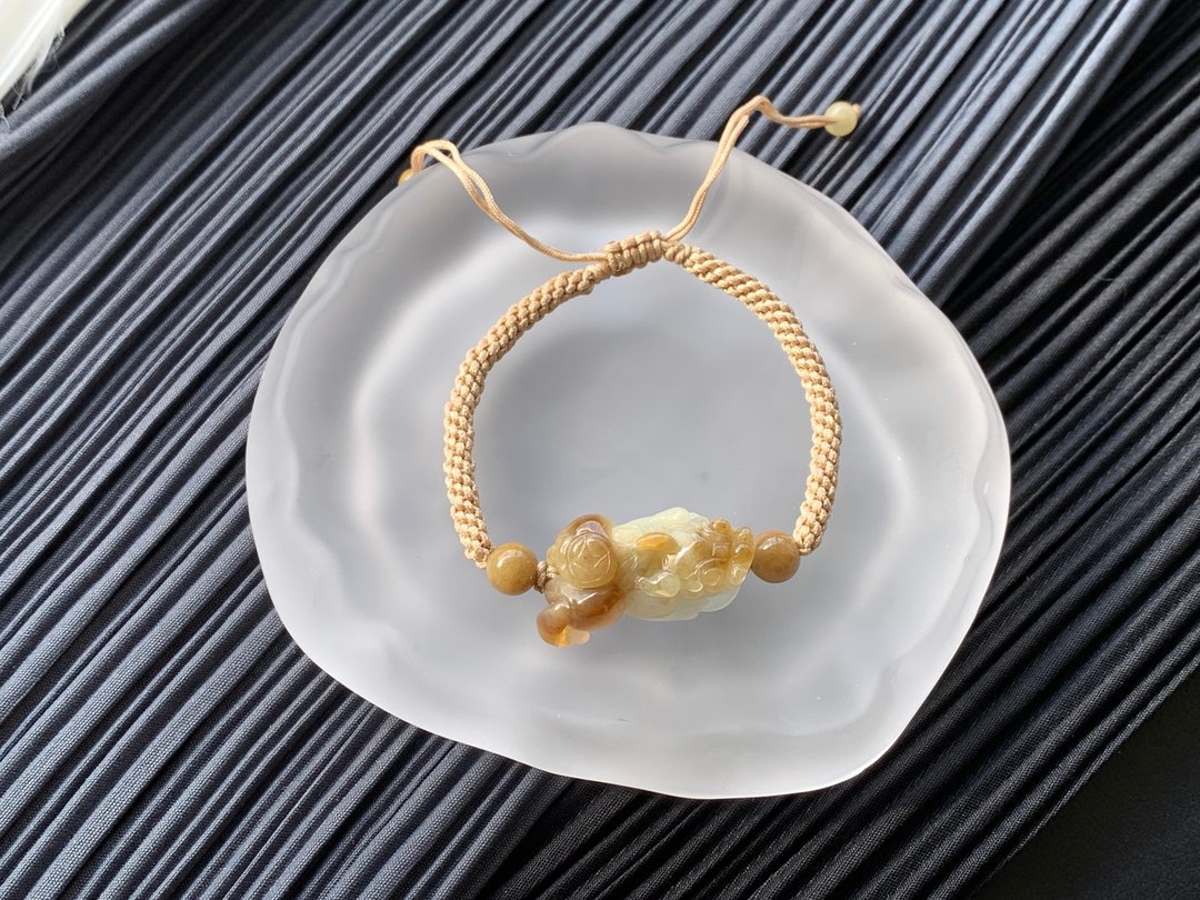 缅甸玉 翡翠 招财貔貅手链 荖坑蜜糖黄 特价商品 招财 开运 防小 - 手链/手环 - 玉石 多色