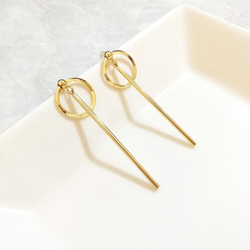::极简几何系列:: 简约几何混搭形状个性耳钉耳环 - 耳环/耳夹 - 其他金属 金色