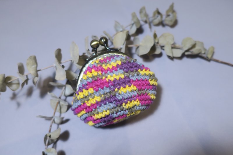 手织口金包/零钱包/粉色迷彩/礼物 - 零钱包 - 棉．麻 多色