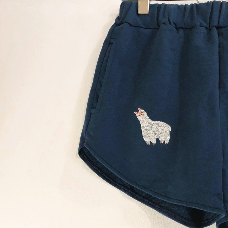 ALPACA embroidery / Shorts / Dark Blue【雙 11 限定】 - 女装短裤 - 棉．麻 蓝色