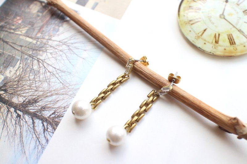 小艺术-棉花珍珠 锆石 黄铜耳环-针式 夹式 - 耳环/耳夹 - 其他金属 金色