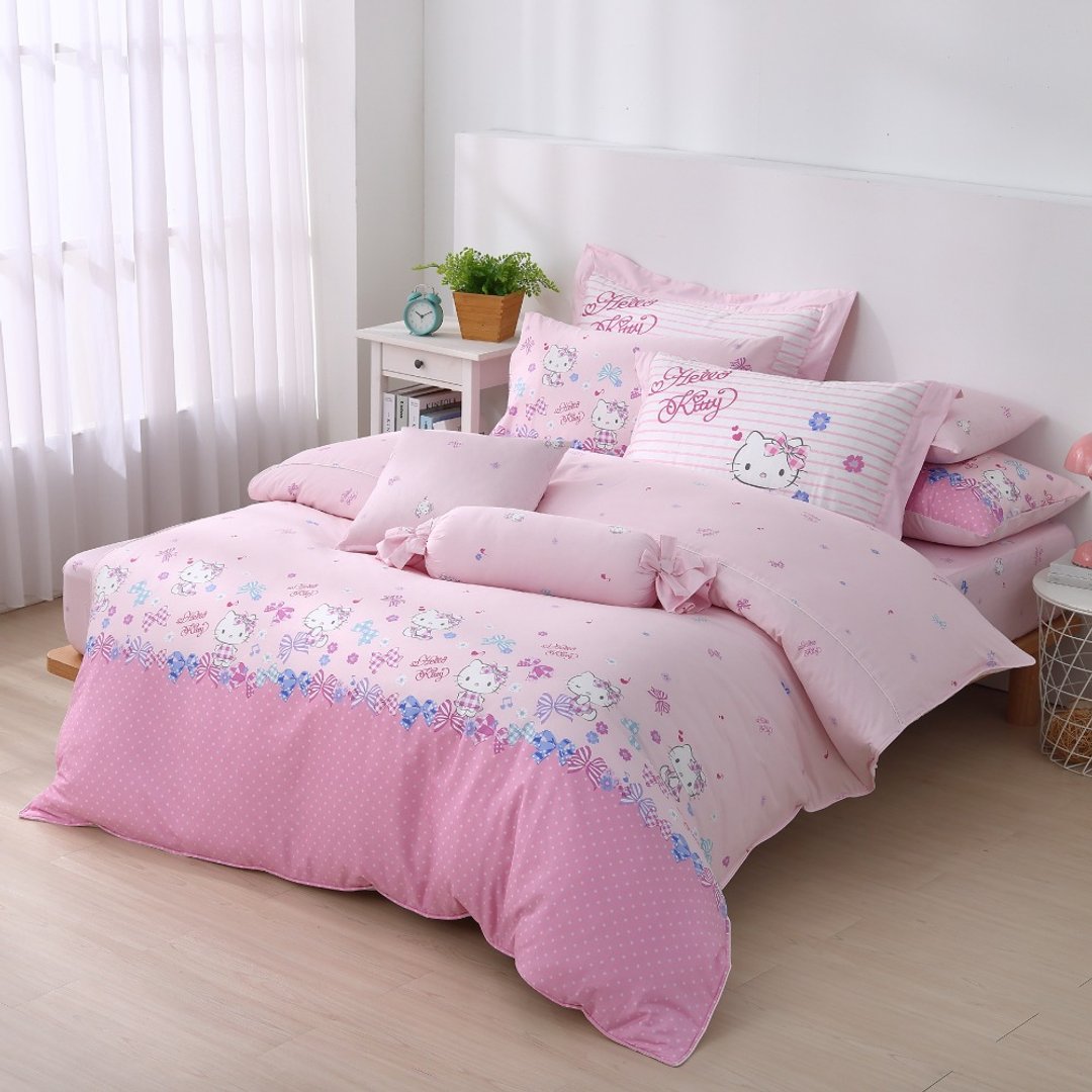 Hello Kitty-床包+枕套组-缤纷-两色-台湾制造 - 寝具 - 棉 