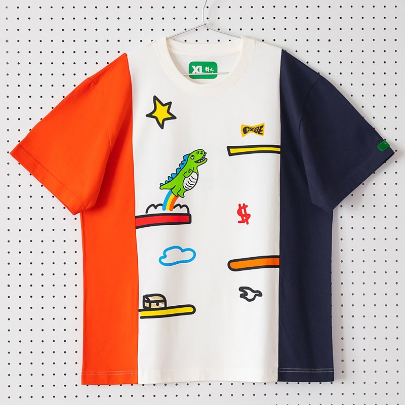 新款彩虹屁恐龍短袖T恤 拼色 中性情侶款 經典圓領 不易縮水工藝 - 女装 T 恤 - 棉．麻 多色