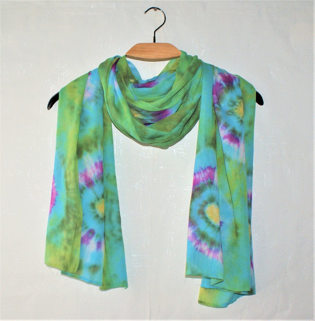 Cotton scarf Blue green long scarf Large hand dyed shawl tie dye scarf - 丝巾 - 棉 绿色